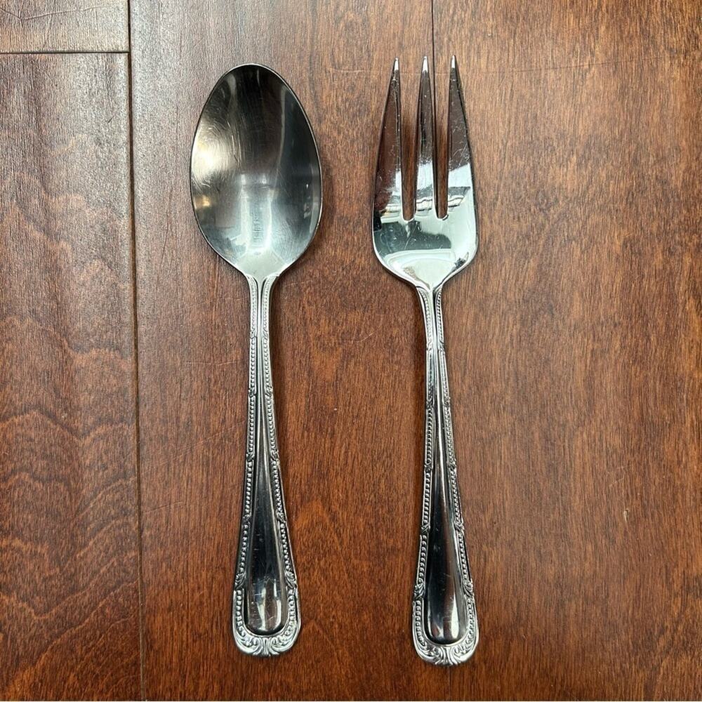 Waterford Russborough Stainless Steel Serving Spoon and Fork Silverware Set